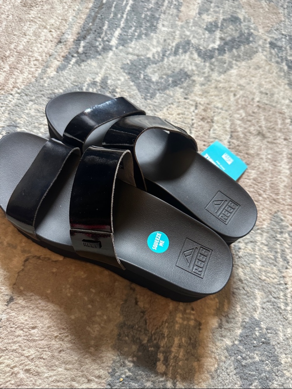 Reef Black Patent Double-Strap Slide Sandals - Picture 3 of 4